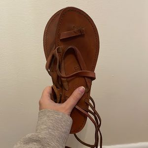 Real leather tie up sandals